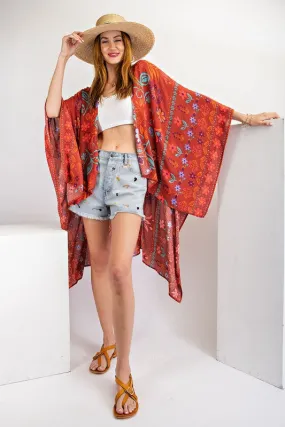 Scarlet Easel Scarf Kimono Printed Rayon