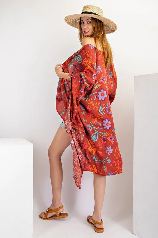 Scarlet Easel Scarf Kimono Printed Rayon