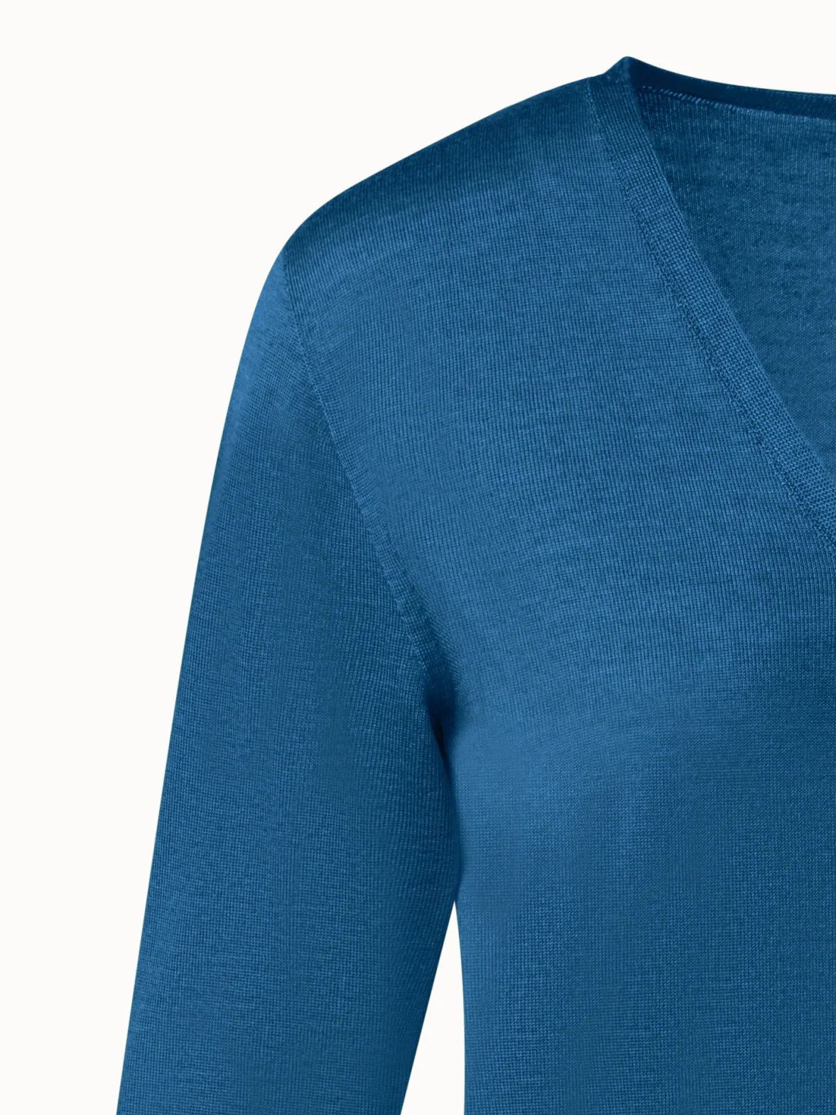 Seamless Cashmere Silk Knit V-Neck Sweater