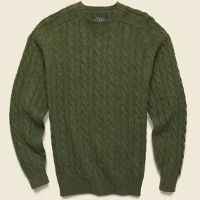 Shaggy Cable Crew Sweater - Olive