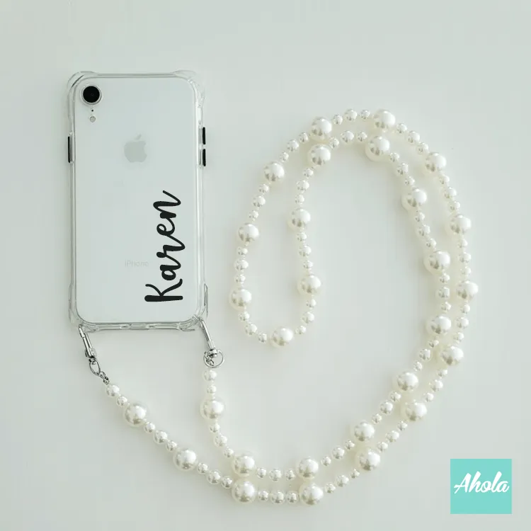 【Sonix】Faux Pearl Beads Crossbody TPU Transparent Phone Case 人造珍珠四角掛頸透明電話軟殼