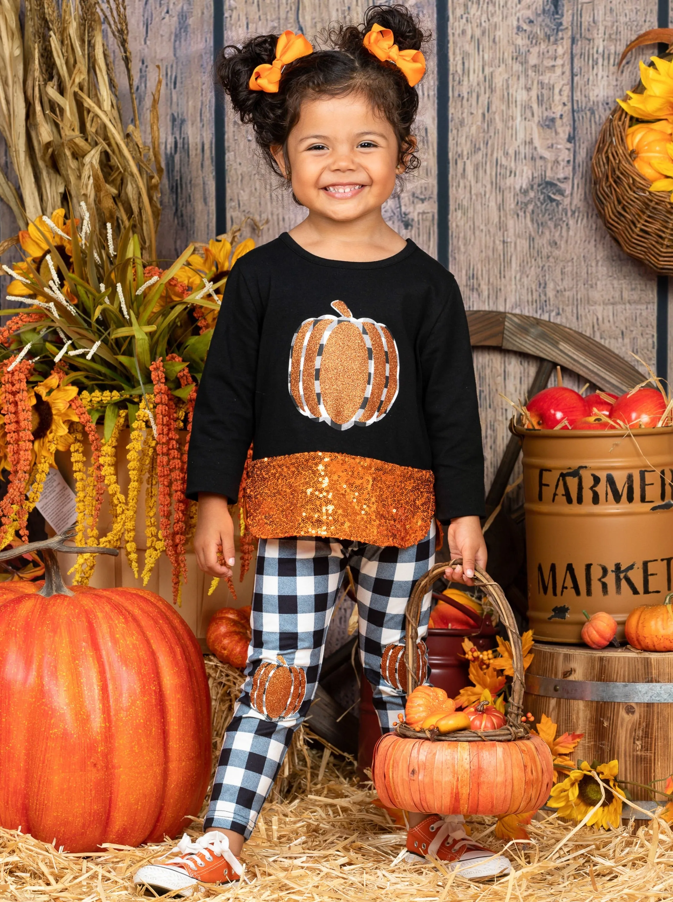 Sparkle Pumpkin Patch Tunic and Patched Plaid Legging Set