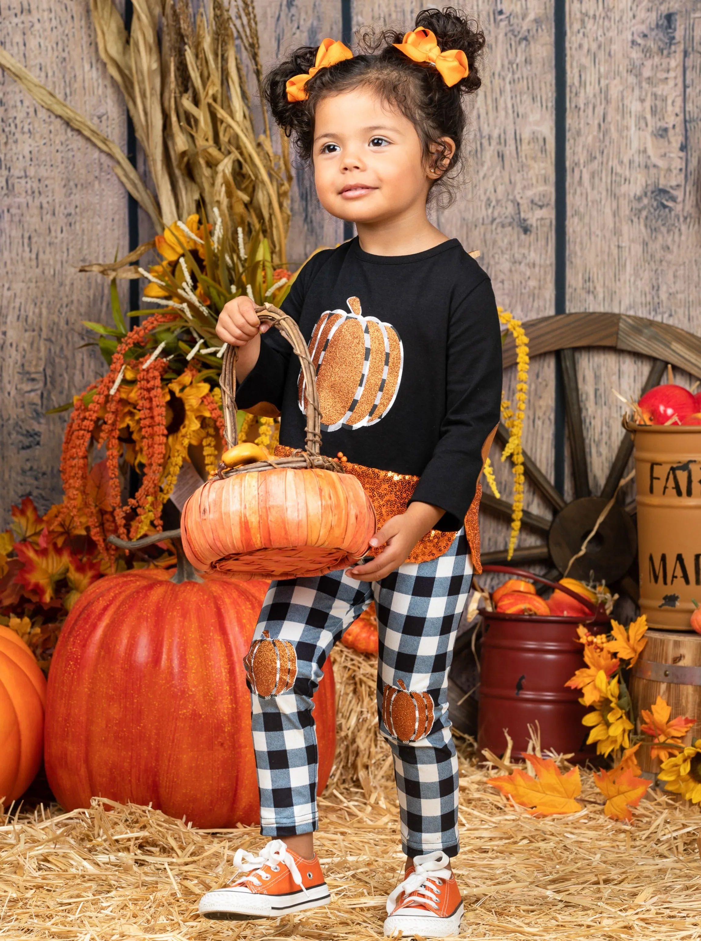 Sparkle Pumpkin Patch Tunic and Patched Plaid Legging Set