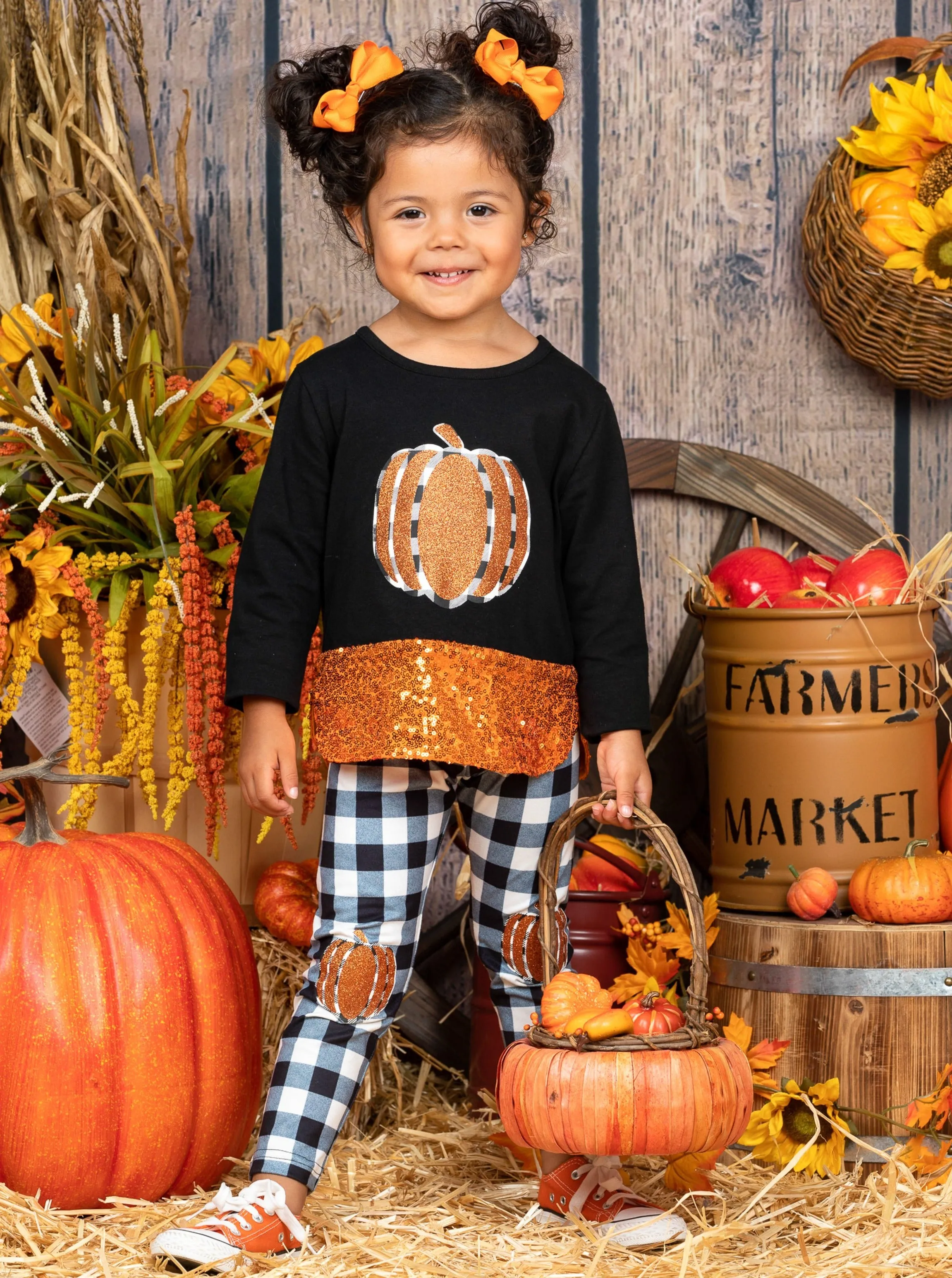 Sparkle Pumpkin Patch Tunic and Patched Plaid Legging Set