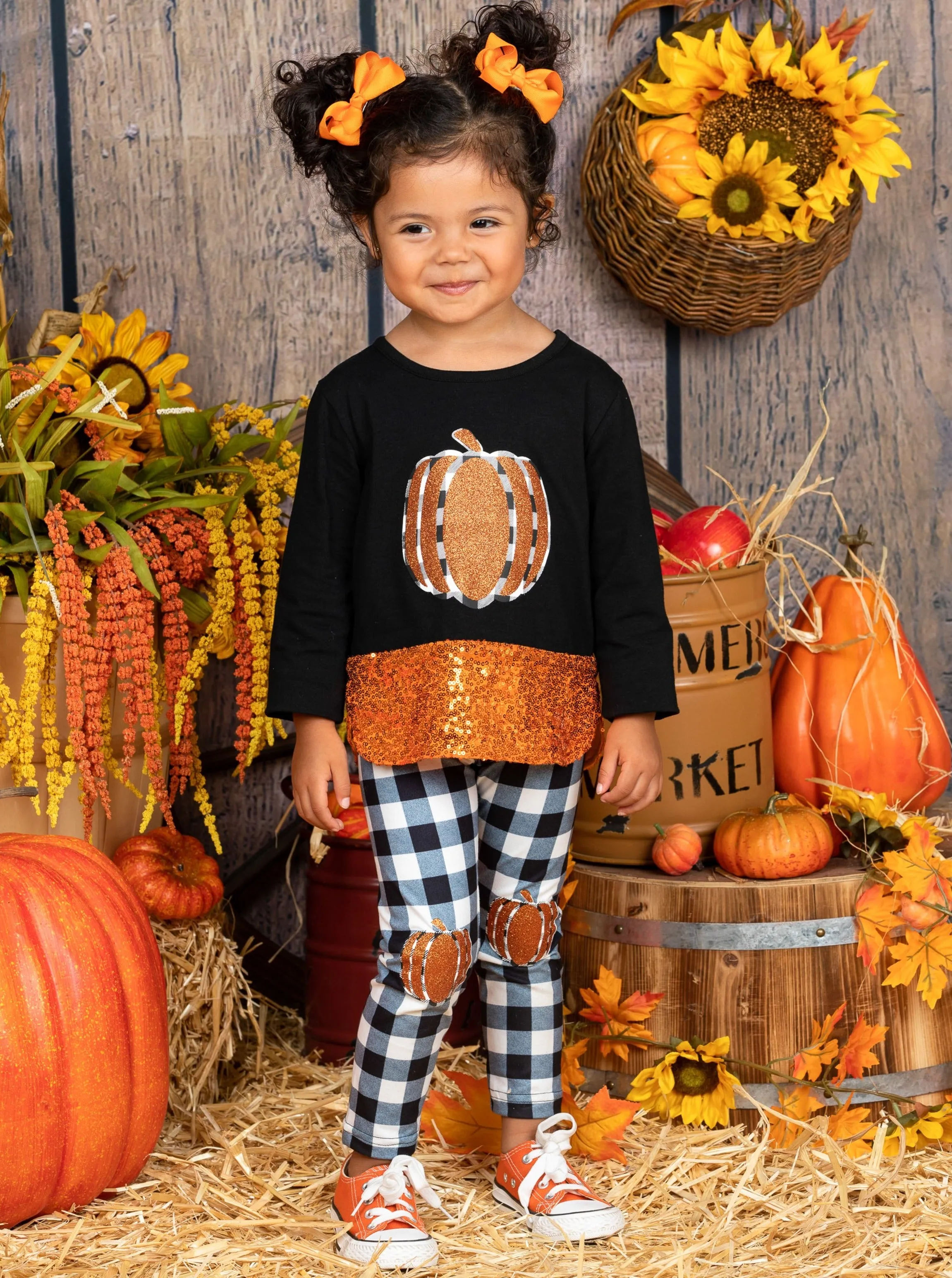 Sparkle Pumpkin Patch Tunic and Patched Plaid Legging Set