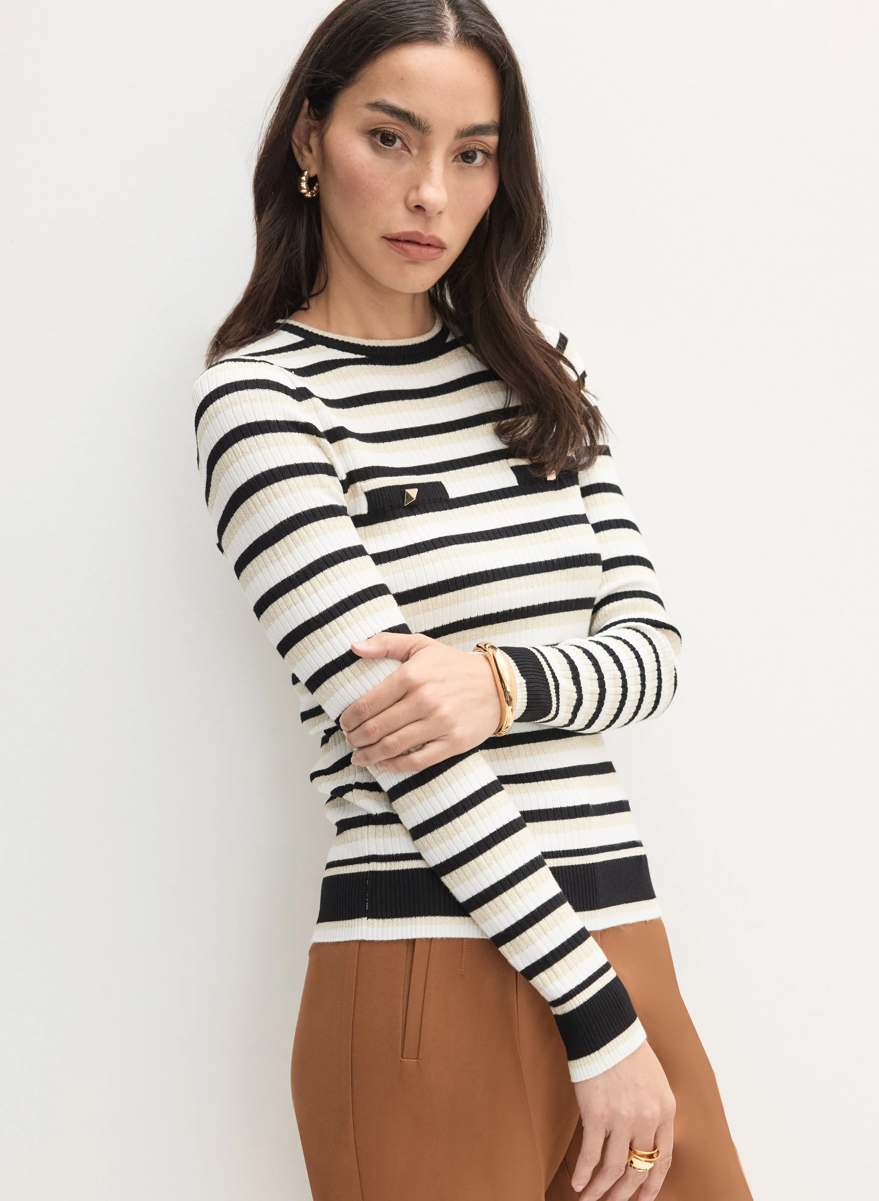 Stripe Print Ribbed Sweater