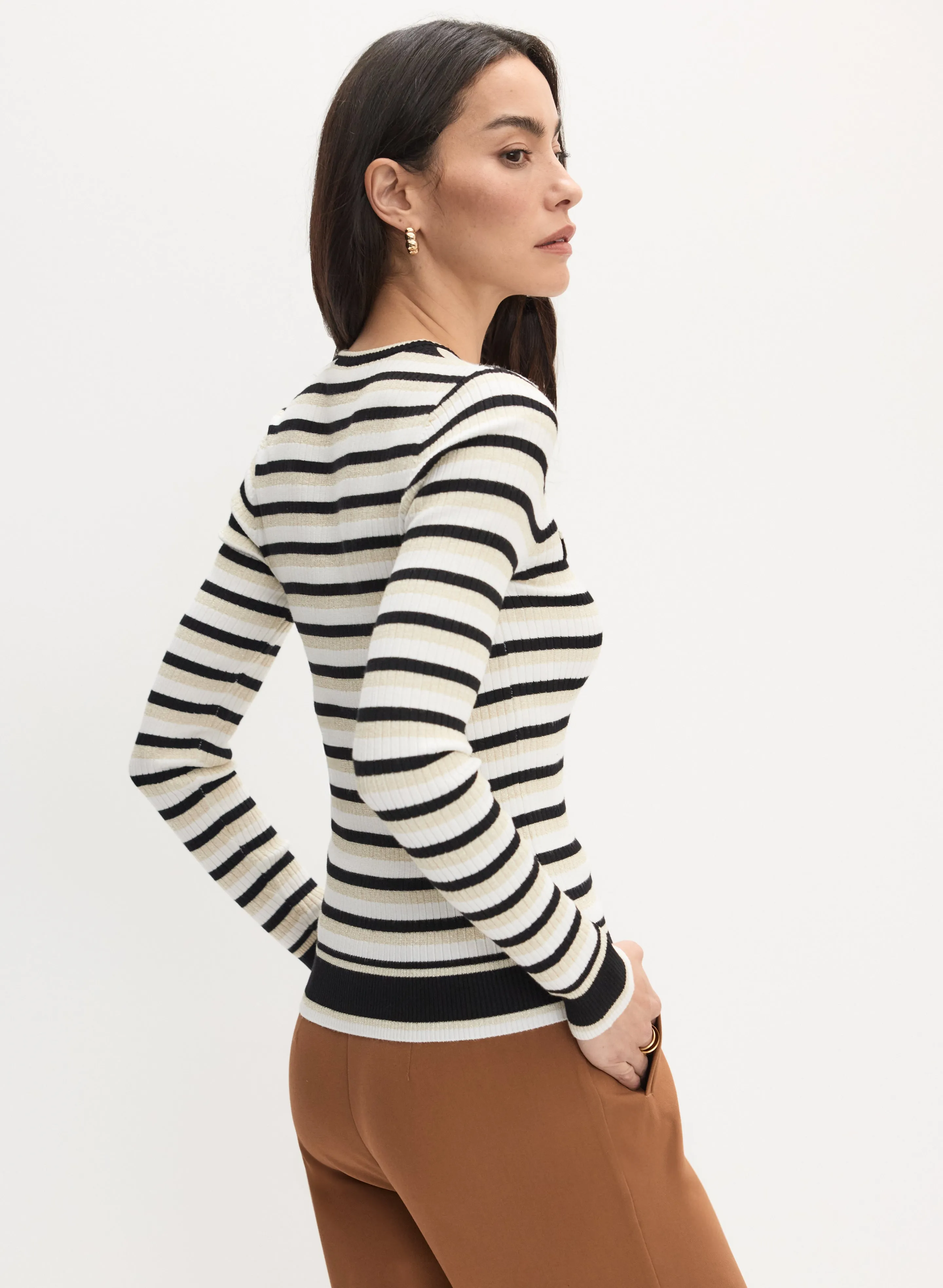 Stripe Print Ribbed Sweater