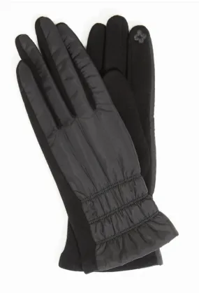 Striped Stitch Black Puffer Touch Screen Gloves