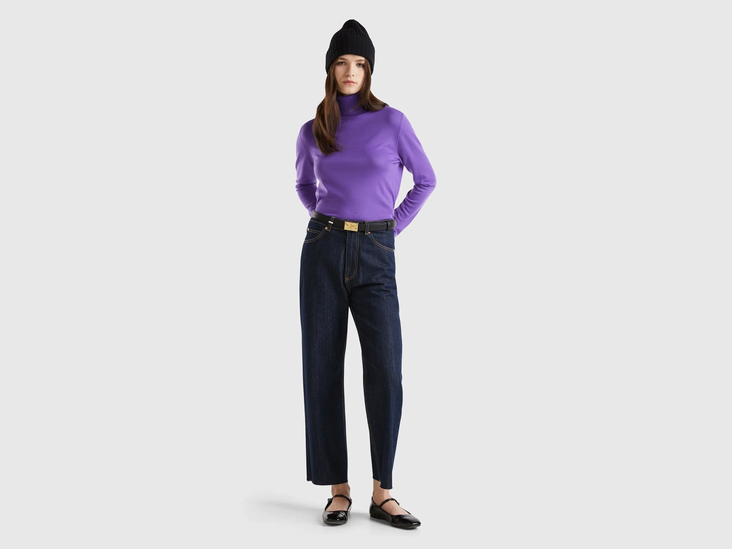 Turtleneck in pure Merino wool - Purple | Benetton