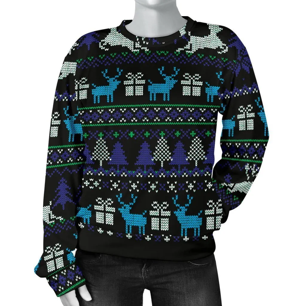 Ugly Christmas Black Purple and Blue Women's Sweater