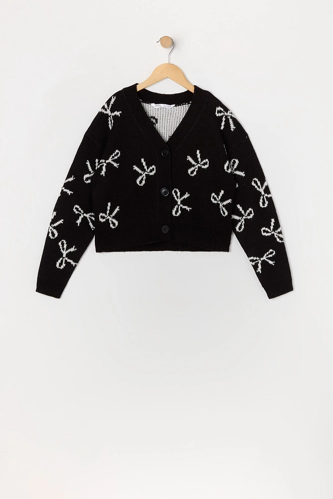 Urban Kids Girls Bow Knit Button-Up Sweater