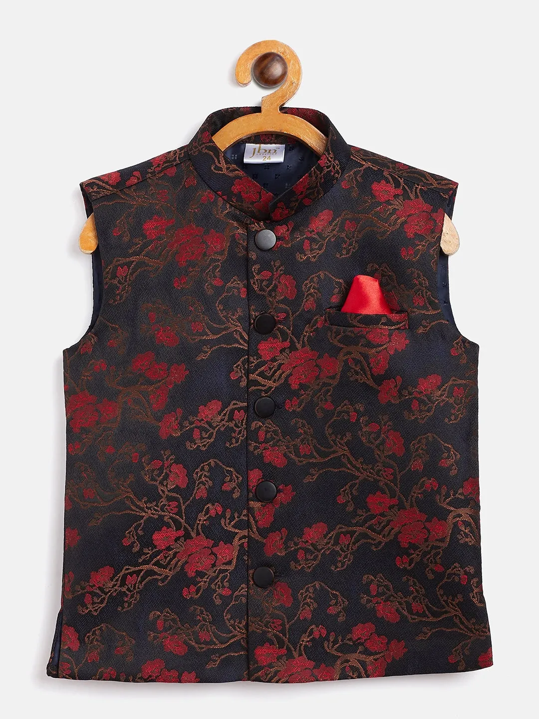 Vastramay Boys Maroon And Black Jacquard Nehru Jacket