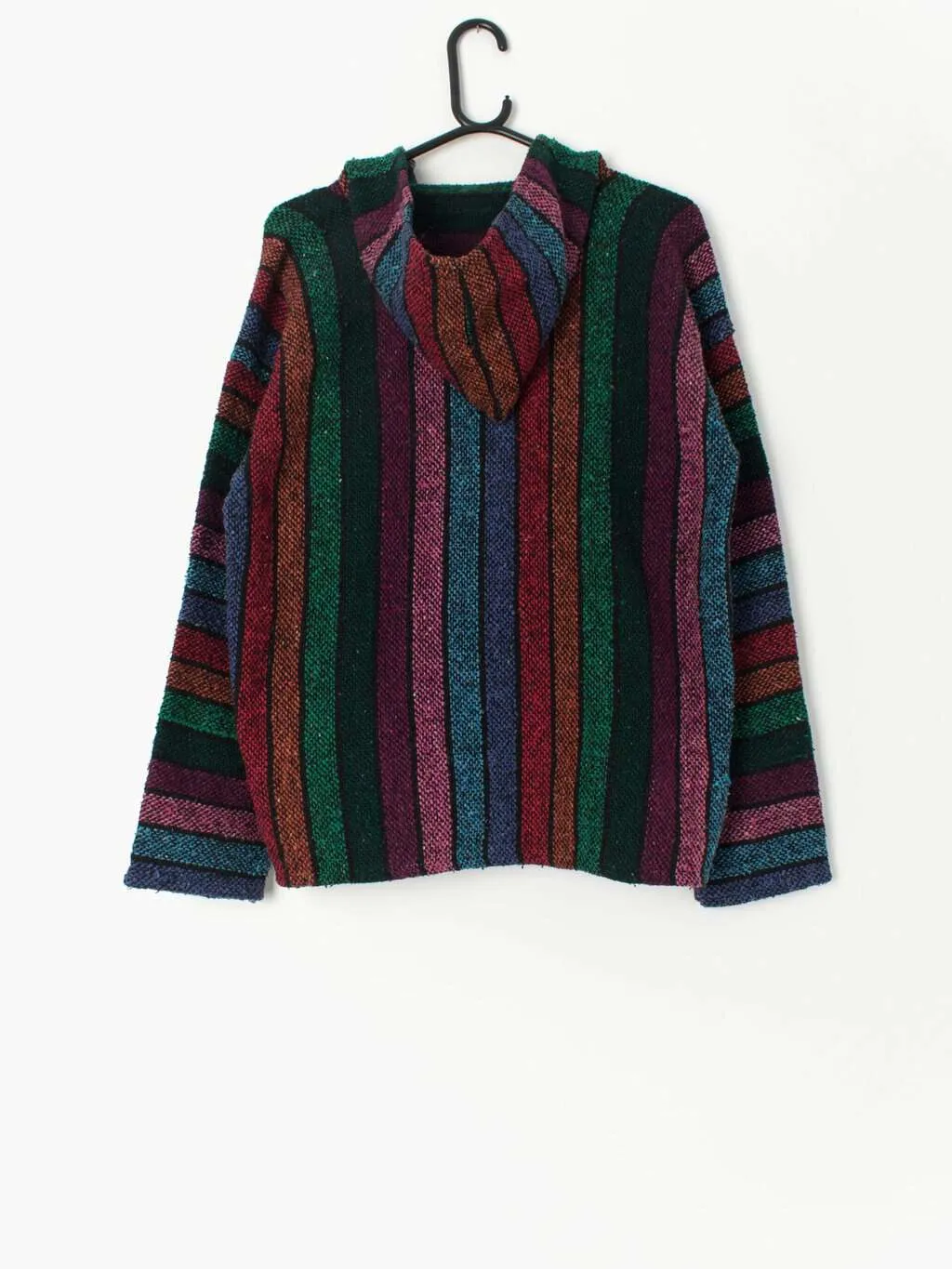 Vintage Baja hoodie in colourful striped design, woven, unisex – Small / Medium