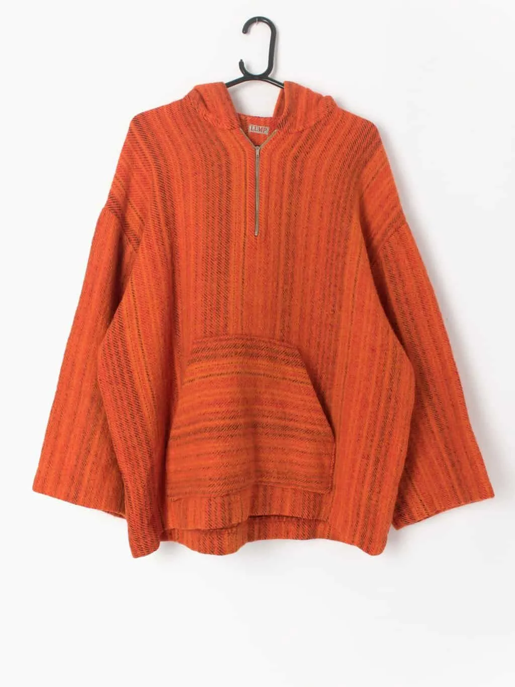 Vintage wool Baja hoodie orange South American Aztec festival jumper – Large