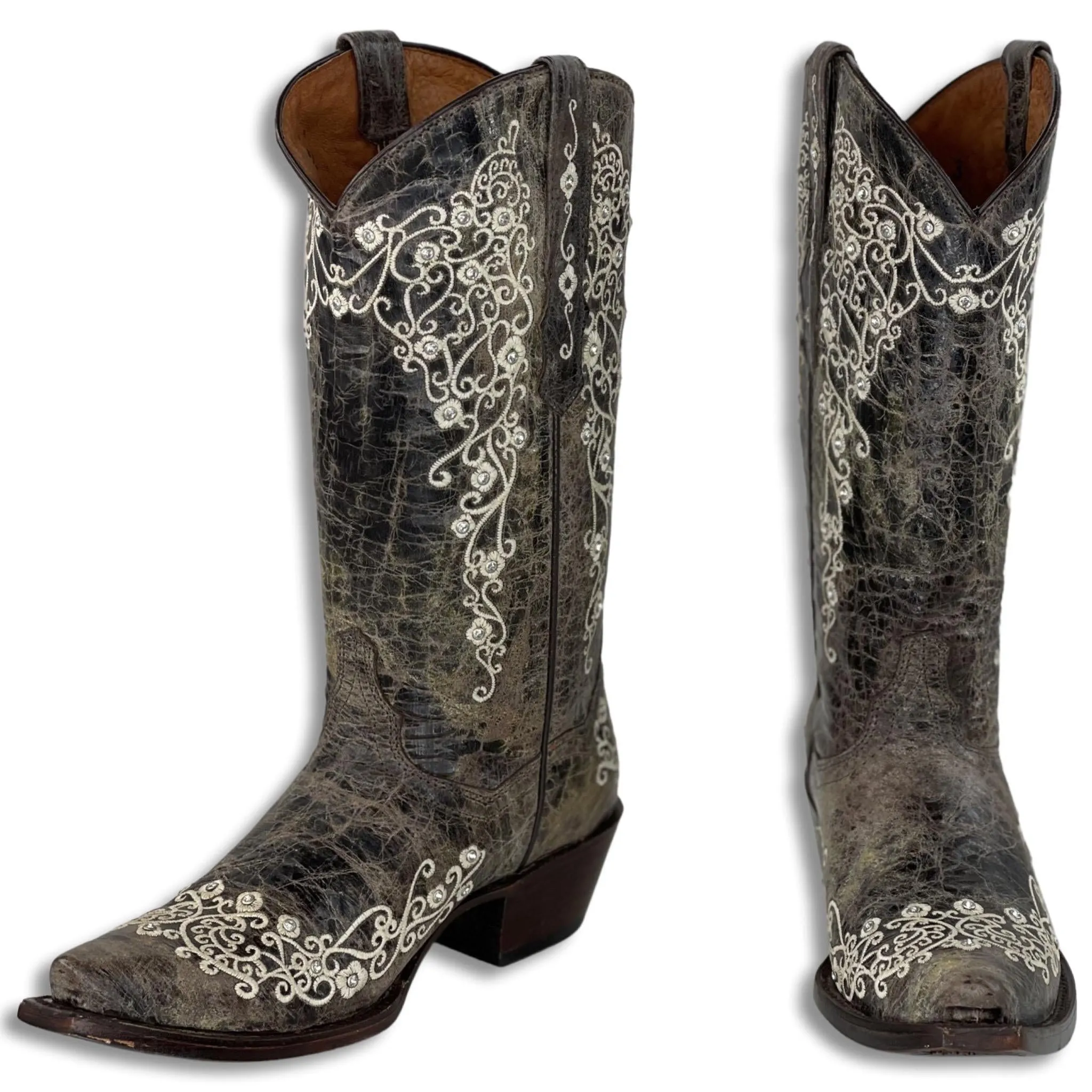 WOMEN BOOTS | EMBROIDERY WITH RINESTONE STYLE #302 old crazy choco