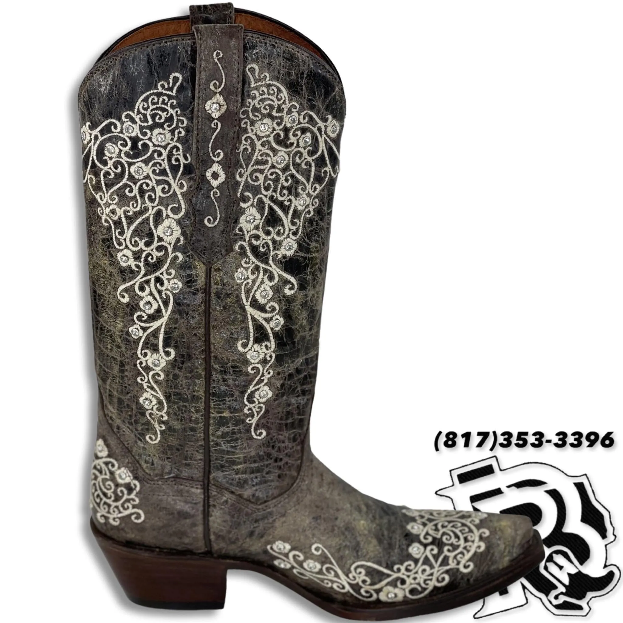 WOMEN BOOTS | EMBROIDERY WITH RINESTONE STYLE #302 old crazy choco