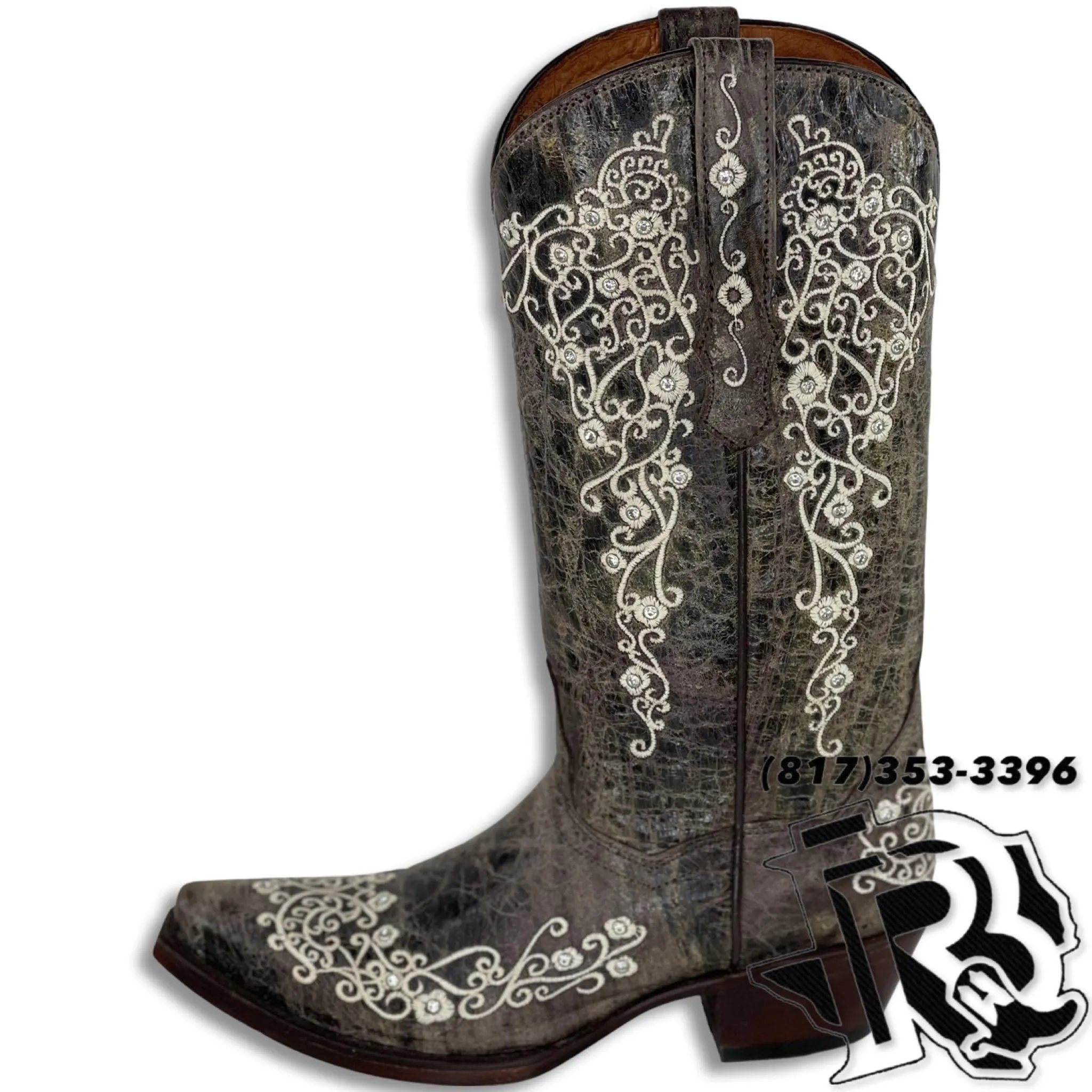 WOMEN BOOTS | EMBROIDERY WITH RINESTONE STYLE #302 old crazy choco