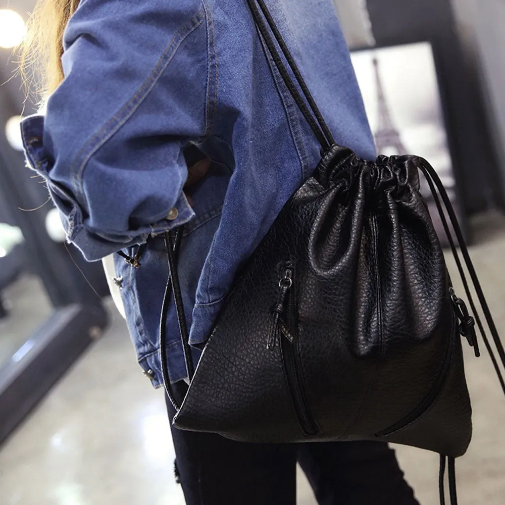 Women Shoulder Bag Tote PU Leather Bucket Messenger Hobo Bag Drawstring bolsos femenina