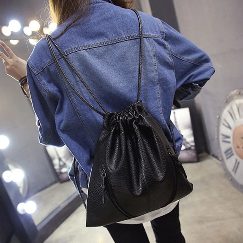 Women Shoulder Bag Tote PU Leather Bucket Messenger Hobo Bag Drawstring bolsos femenina