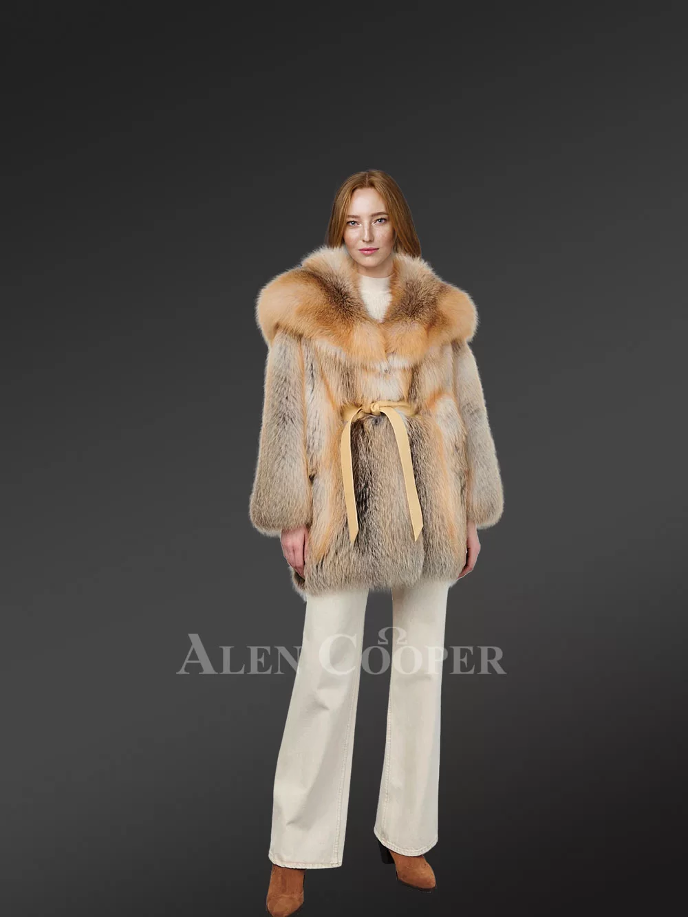 Womens Golden Fox Fur Coat