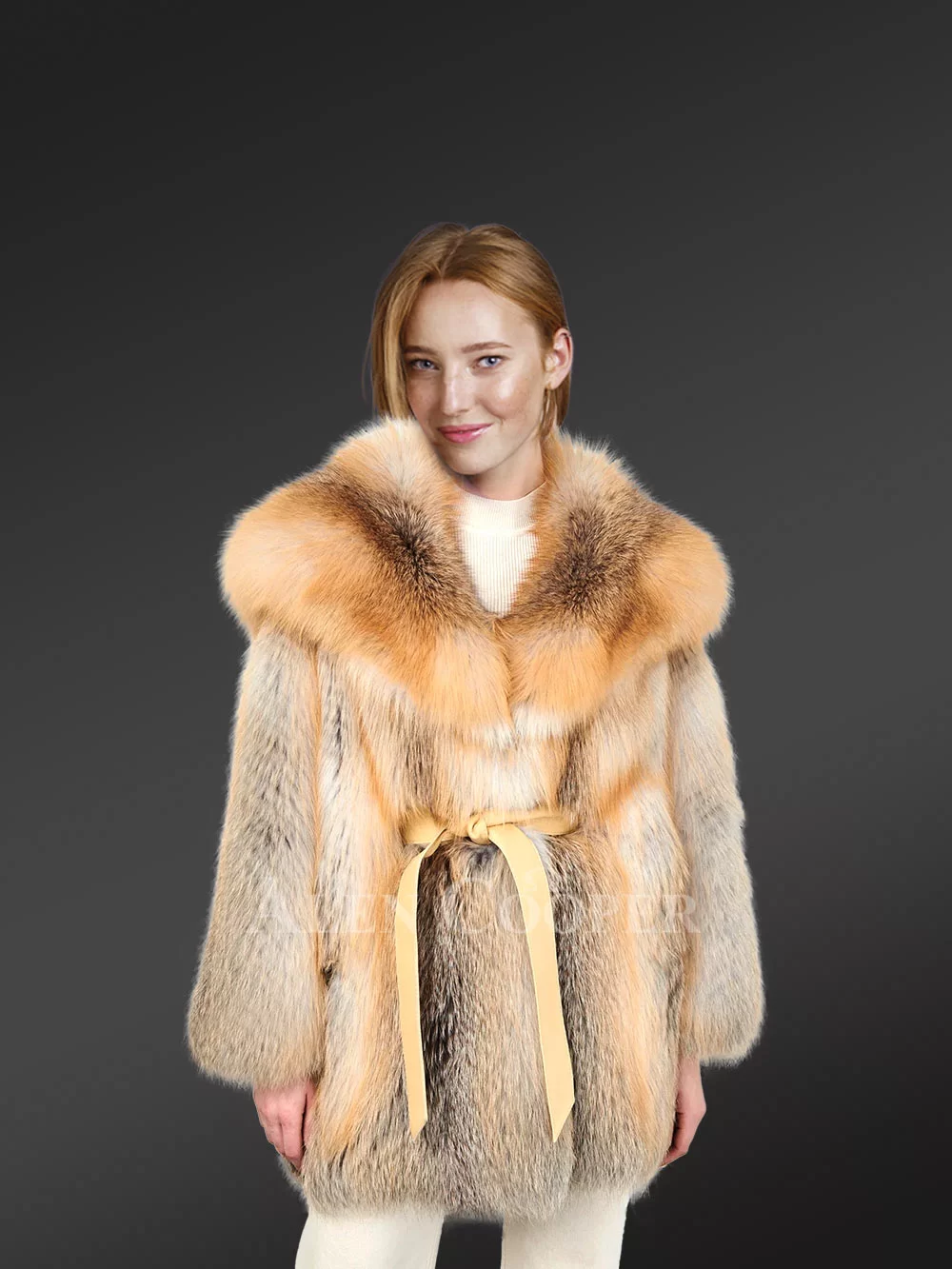 Womens Golden Fox Fur Coat