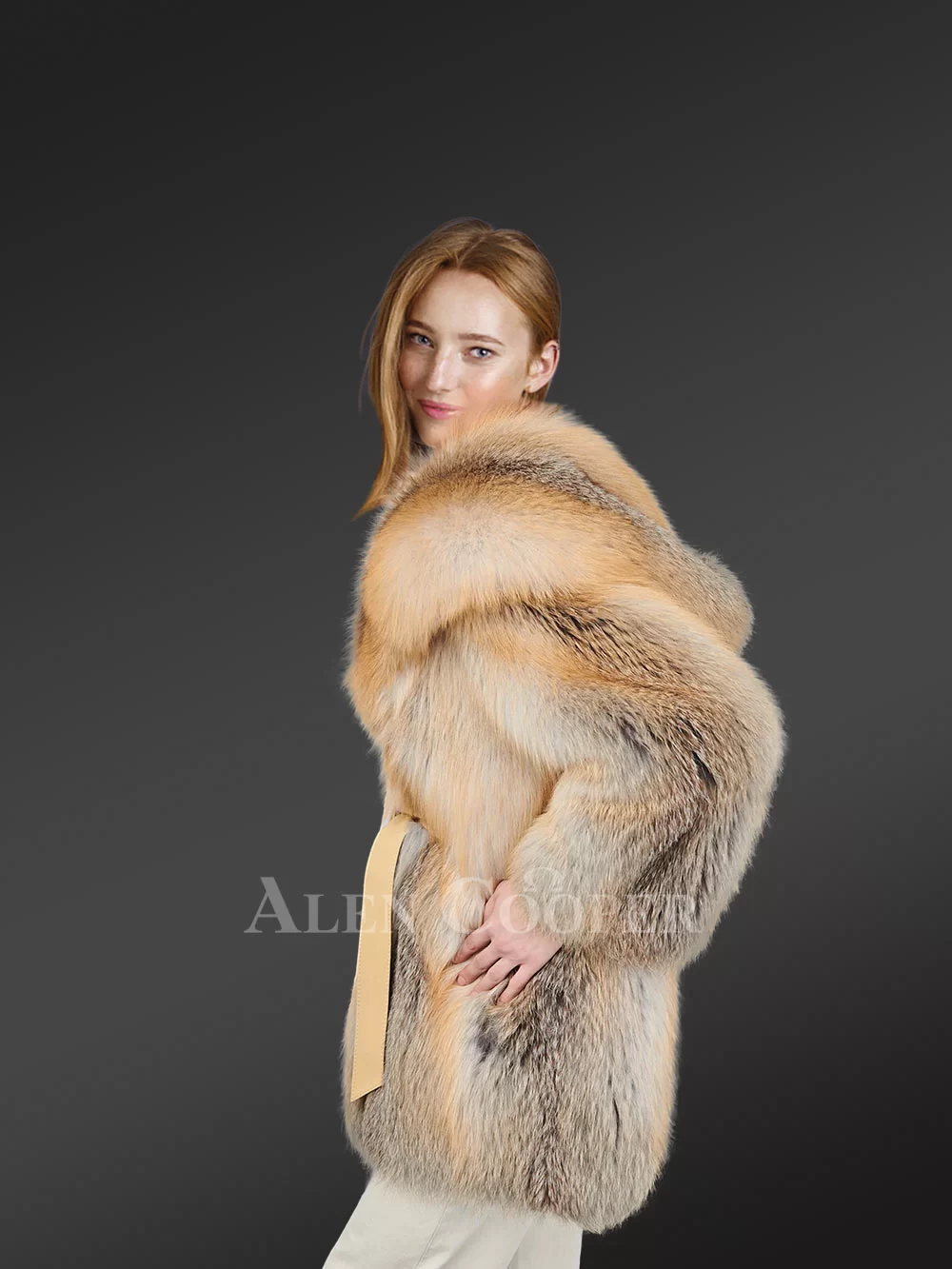 Womens Golden Fox Fur Coat