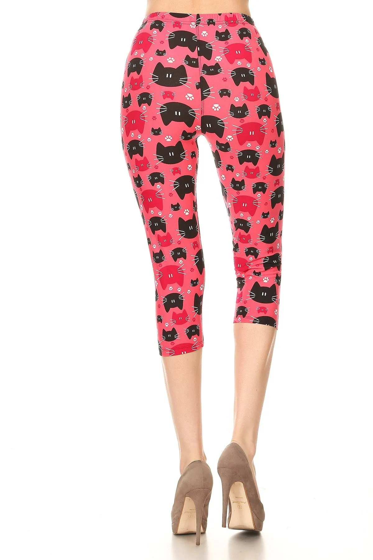 Women's Regular colorful Cat Faces Animal Printed Cropped Capri Leggings