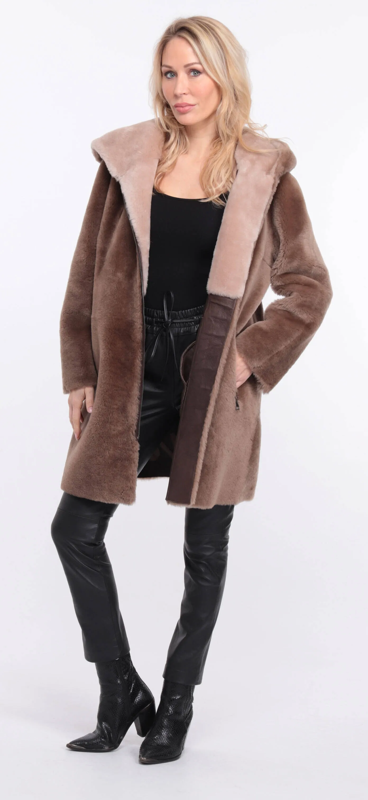 Women's taupe valere sheepskin coat