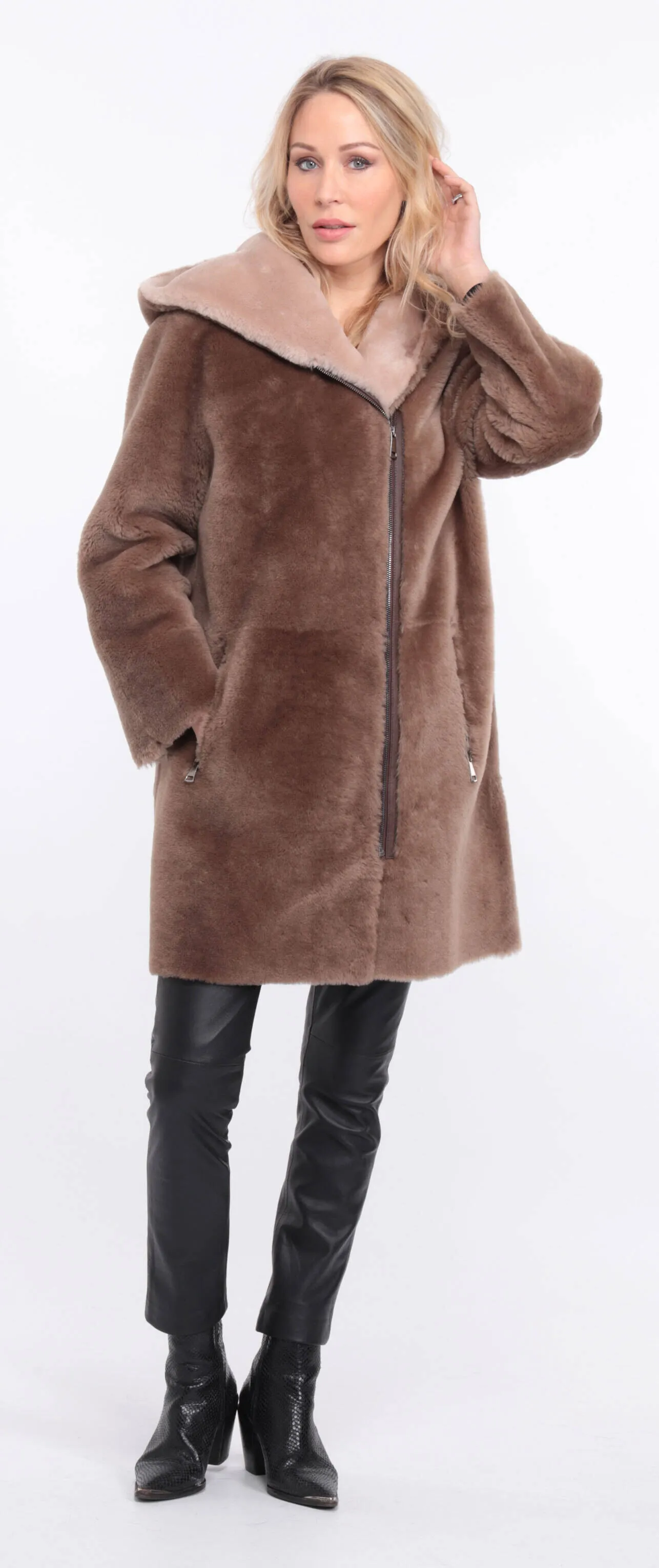 Women's taupe valere sheepskin coat