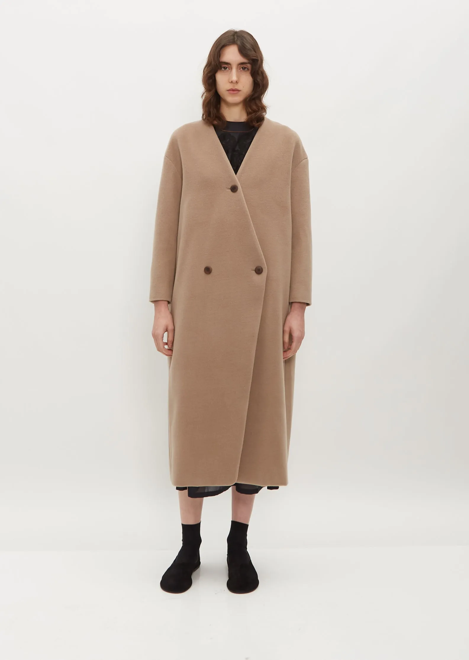 Yo Collarless Wool Cashmere Coat