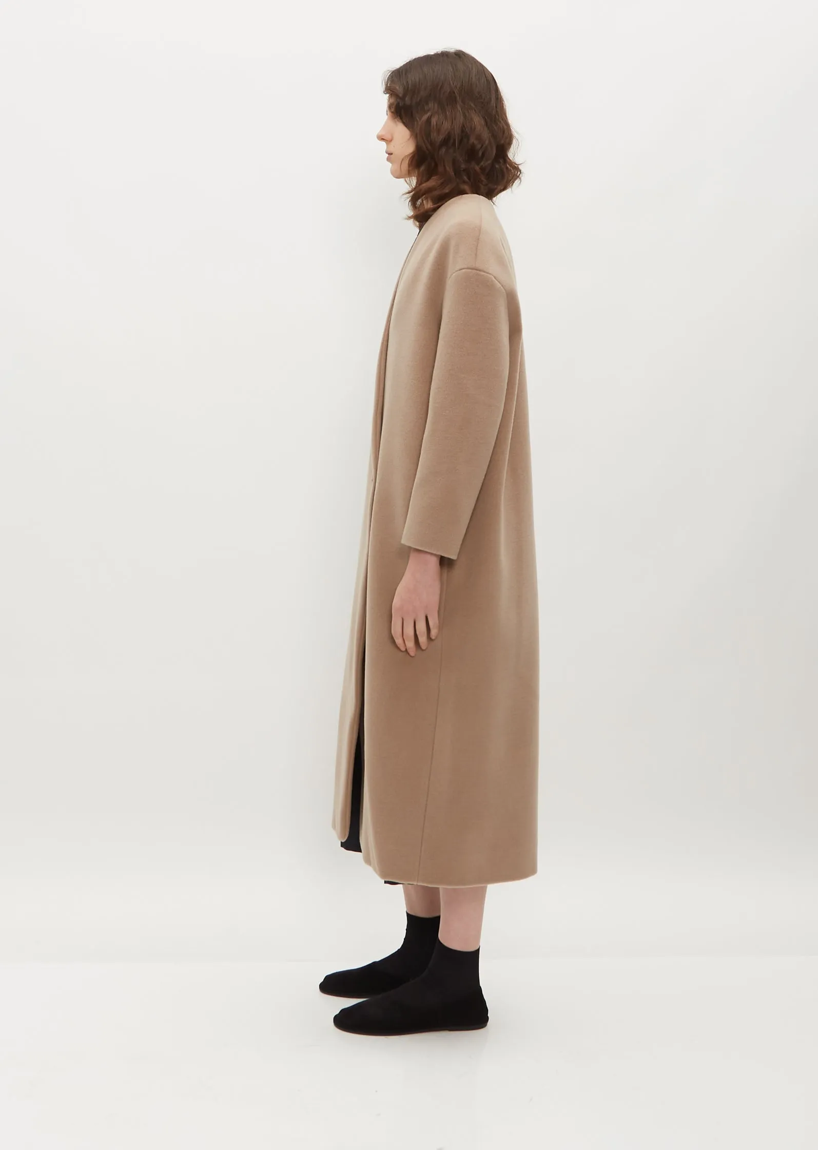 Yo Collarless Wool Cashmere Coat