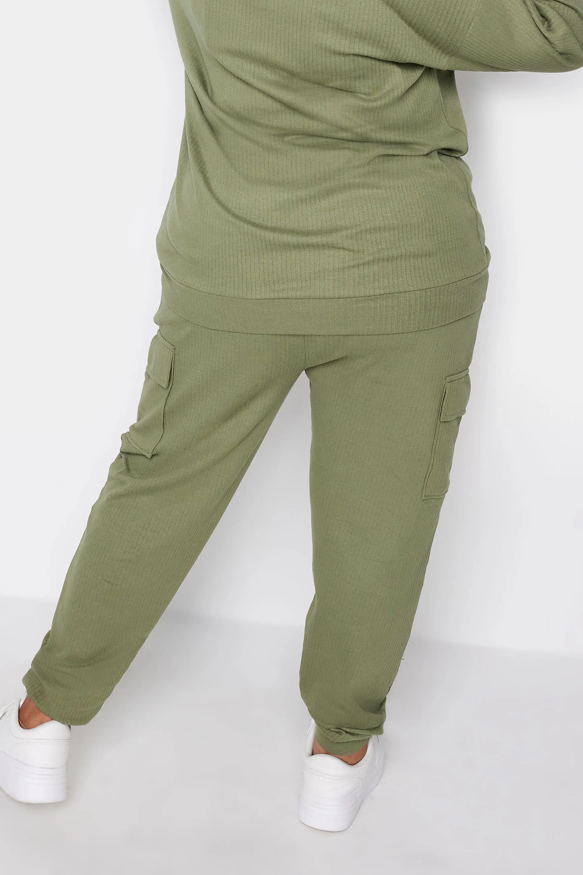 YOURS Curve Khaki Green Ribbed Cargo Joggers