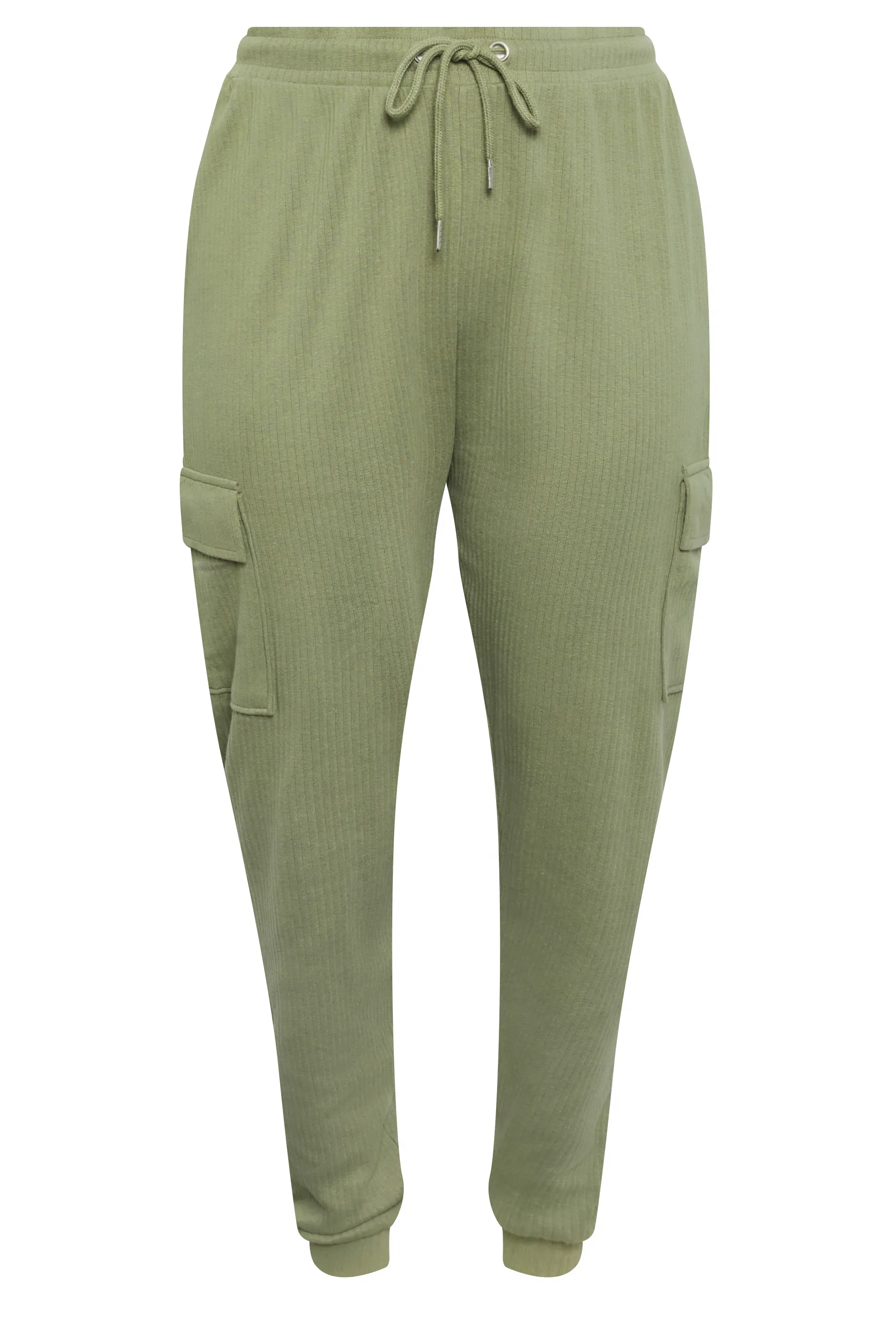 YOURS Curve Khaki Green Ribbed Cargo Joggers