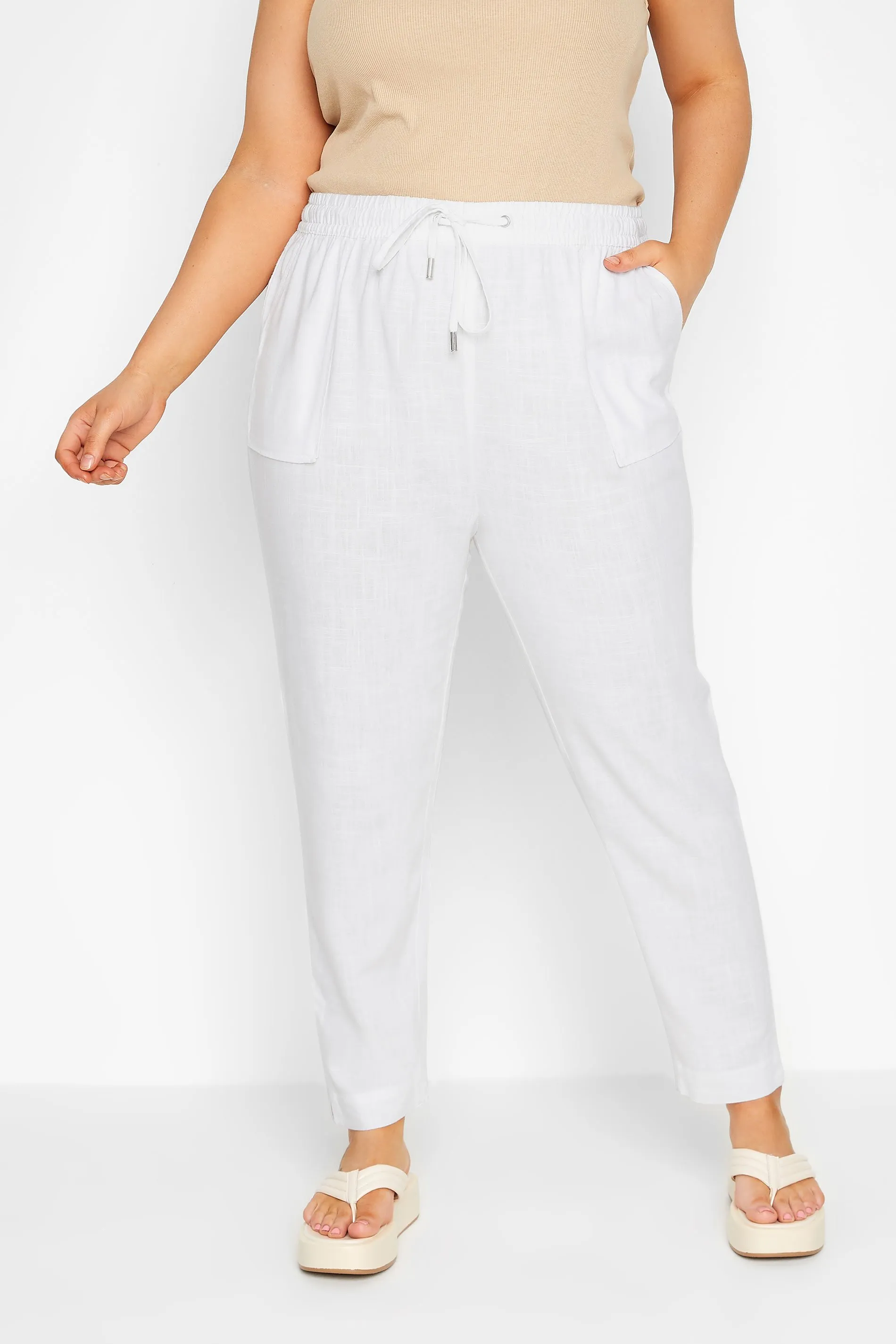 YOURS Curve White Linen Joggers